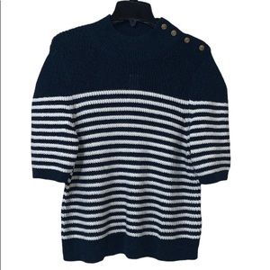 Anthropologie Maeve Puff Sleeved Navy Blue White Striped Sweater Tee Size XL